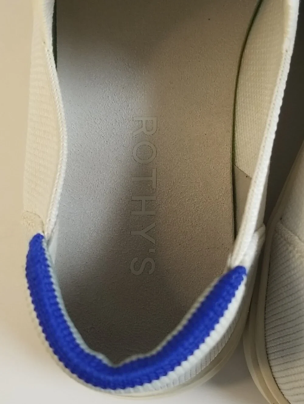 Rothy's White Slip-On Knit Loafers with Blue Heel Tab For Women and Men